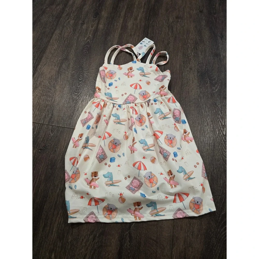 Pete + Lucy Girls Beach Animal Print Sundress 3T NWT P+Lush Pink Blue Cream